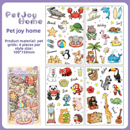 4 Sheets Cute Pet City Series Cartoon Stickers for Journaling