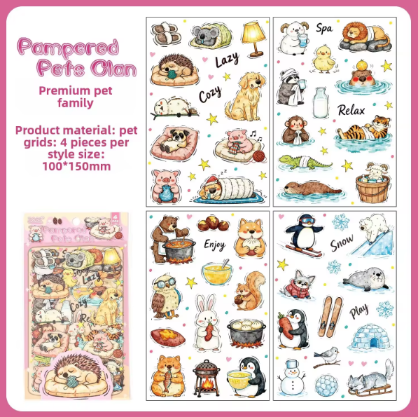 4 Sheets Cute Pet City Series Cartoon Stickers for Journaling
