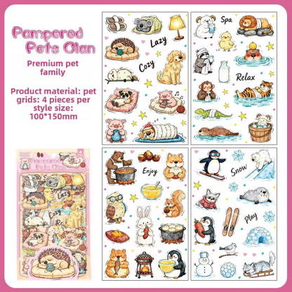 4 Sheets Cute Pet City Series Cartoon Stickers for Journaling