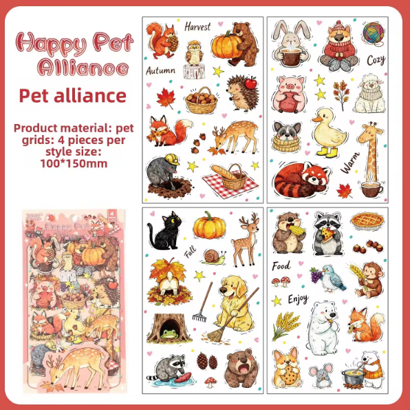 4 Sheets Cute Pet City Series Cartoon Stickers for Journaling