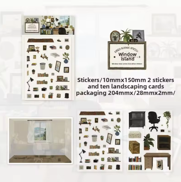 3 Sheets Window Scenery Series Scrapbooking Stickers