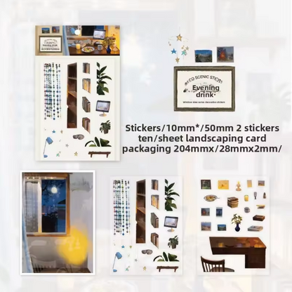 3 Sheets Window Scenery Series Scrapbooking Stickers