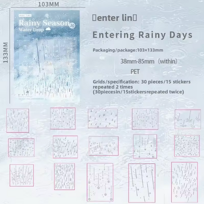 30 Pcs Rainy Season Series Rainy Night Scenery Stickers