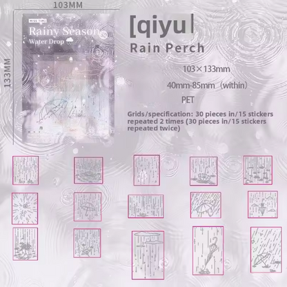 30 Pcs Rainy Season Series Rainy Night Scenery Stickers