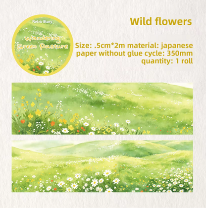 1 Roll Wandering Green Pasture Series Scenery Themed Tape