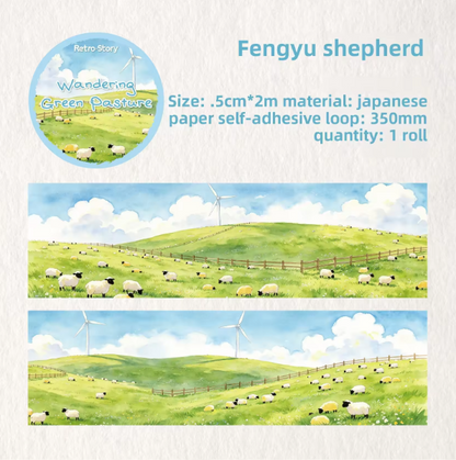 1 Roll Wandering Green Pasture Series Scenery Themed Tape