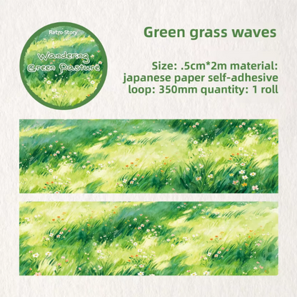 1 Roll Wandering Green Pasture Series Scenery Themed Tape