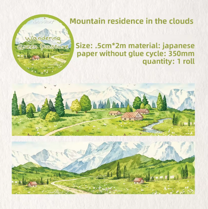 1 Roll Wandering Green Pasture Series Scenery Themed Tape