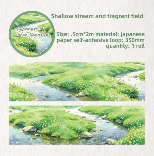 1 Roll Wandering Green Pasture Series Scenery Themed Tape