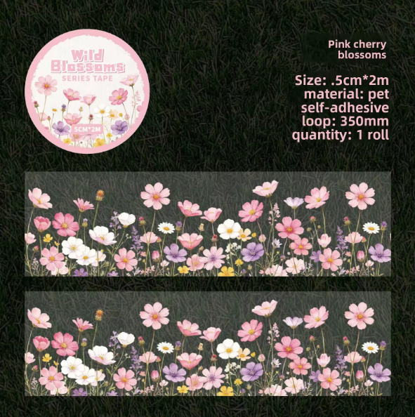1 Roll Wild Blossom Series Floral Journaling Embellishments Tape