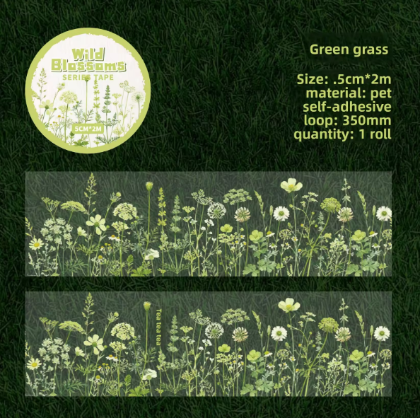 1 Roll Wild Blossom Series Floral Journaling Embellishments Tape