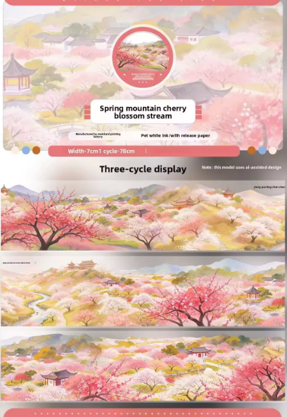 1 Roll Spring Mountain Cherry Blossom Stream Pet Tape For Scrapbooking