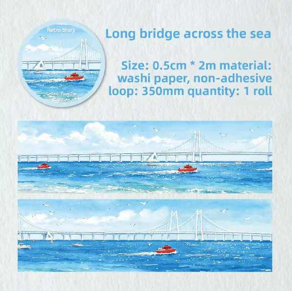 1 Roll Letters From The Coast Series Scenery-Themed Journal Decorative Tape