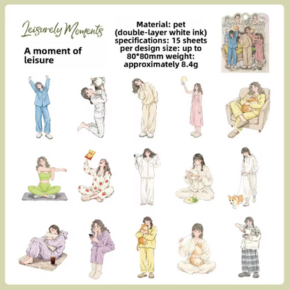 15 Pcs A Moment in Daily Life Series Cute Character Stickers for Journaling