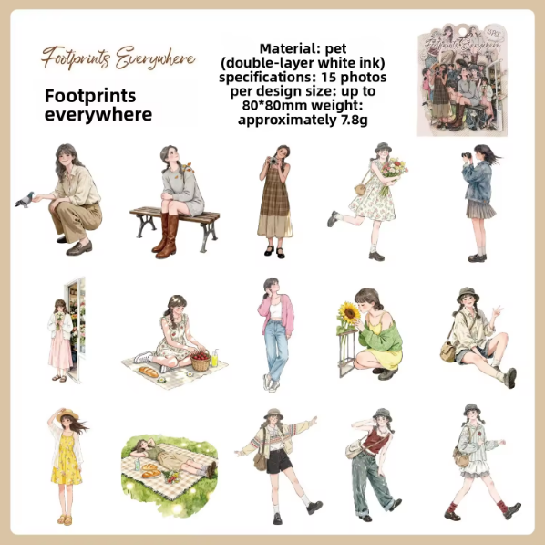 15 Pcs A Moment in Daily Life Series Cute Character Stickers for Journaling