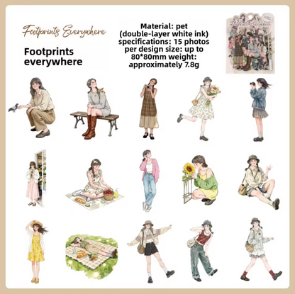 15 Pcs A Moment in Daily Life Series Cute Character Stickers for Journaling