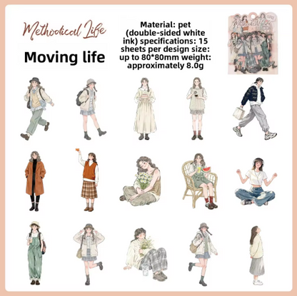 15 Pcs A Moment in Daily Life Series Cute Character Stickers for Journaling