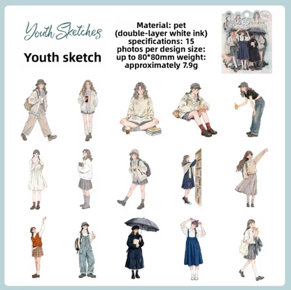 15 Pcs A Moment in Daily Life Series Cute Character Stickers for Journaling