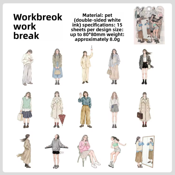 15 Pcs A Moment in Daily Life Series Cute Character Stickers for Journaling