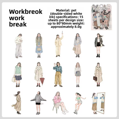 15 Pcs A Moment in Daily Life Series Cute Character Stickers for Journaling