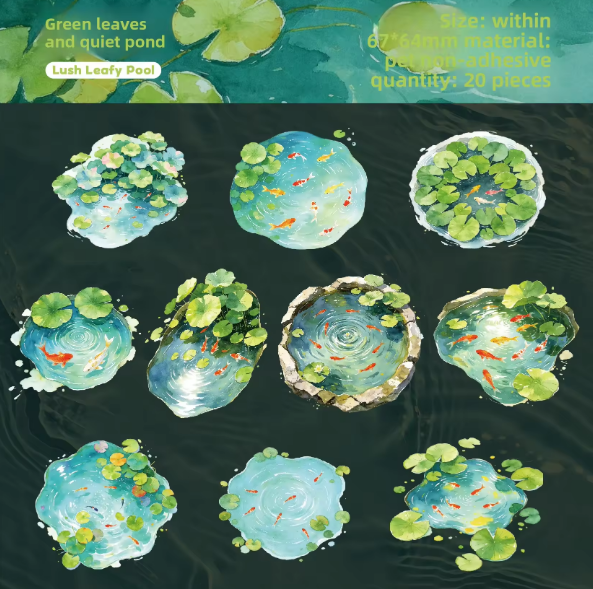 20 Pcs Clear Pond Reflecting Carp Series Pond-themed Journaling Stickers