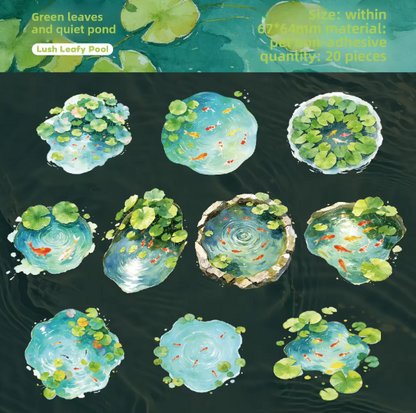 20 Pcs Clear Pond Reflecting Carp Series Pond-themed Journaling Stickers