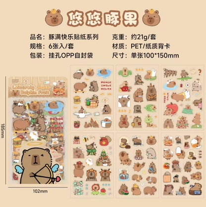 6pcs/pack cute cartoon stickers for Daily journaling