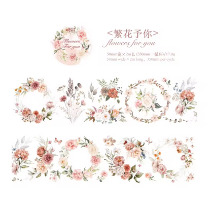 50mm* 2M Flower Story series Vintage Flower Pet and Washi Tape