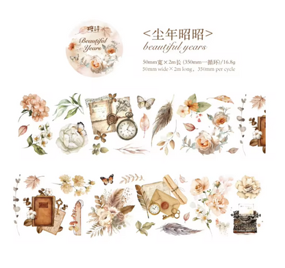 50mm* 2M Flower Story series Vintage Flower Pet and Washi Tape