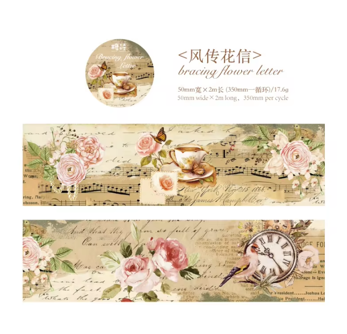 50mm* 2M Flower Story series Vintage Flower Pet and Washi Tape