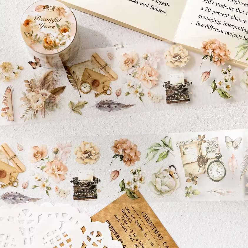 50mm* 2M Flower Story series Vintage Flower Pet and Washi Tape