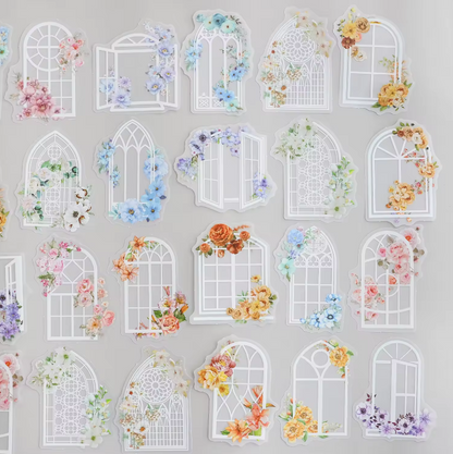 20pcs/pack When Romance Climbs on the Windowsill Series Window Frame Flower Stickers