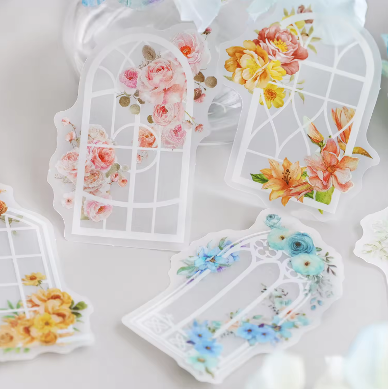 20pcs/pack When Romance Climbs on the Windowsill Series Window Frame Flower Stickers