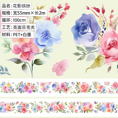 55mm* 2M Roll Flower Shadow Colourful Glossy pet tape for scrapbook