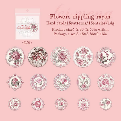 15 Pcs Retro Lace Hard Card Floral Stickers for Journaling