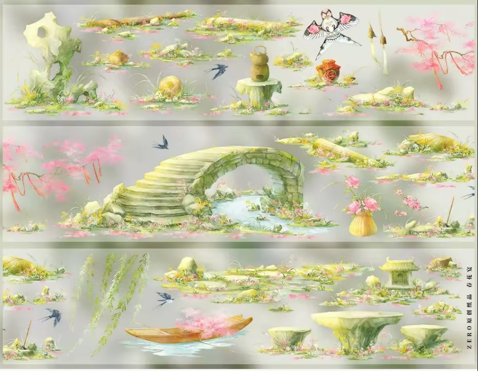 1 Pc Ancient Charm Pink Flower Banquet Scenic Sample Tape