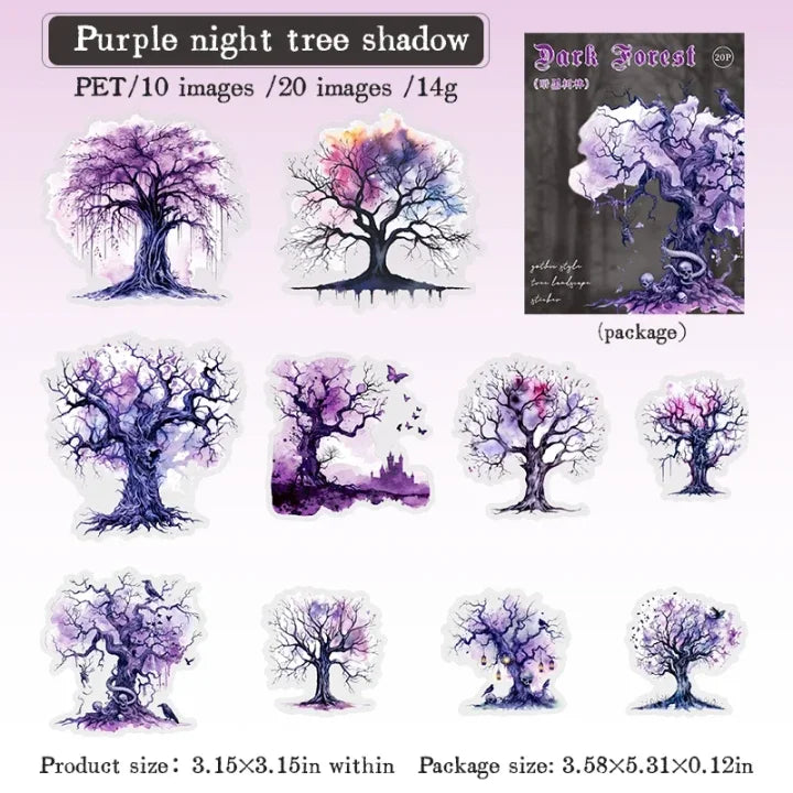 20 Pcs Dark Forest Series Vintage Gothic Tree Landscaping Pet Stickers