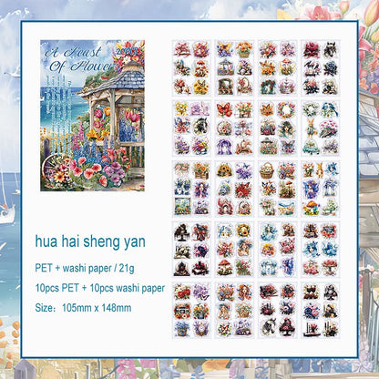 20 Sheets Orchids Covering The Ground Series Literary Flower Character PET Sticker Book