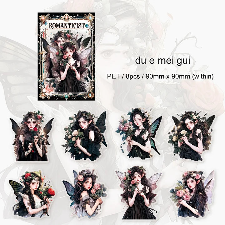 8 Pcs Romantic Believer Series Vintage Goddess Character Flower PET Sticker