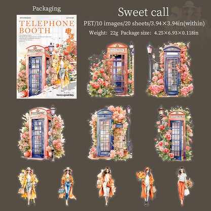 20 pcs Retro Girl Street Corner Phone Booth Sticker pack
