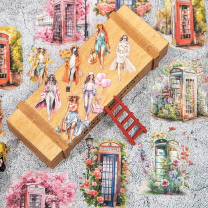20 pcs Retro Girl Street Corner Phone Booth Sticker pack