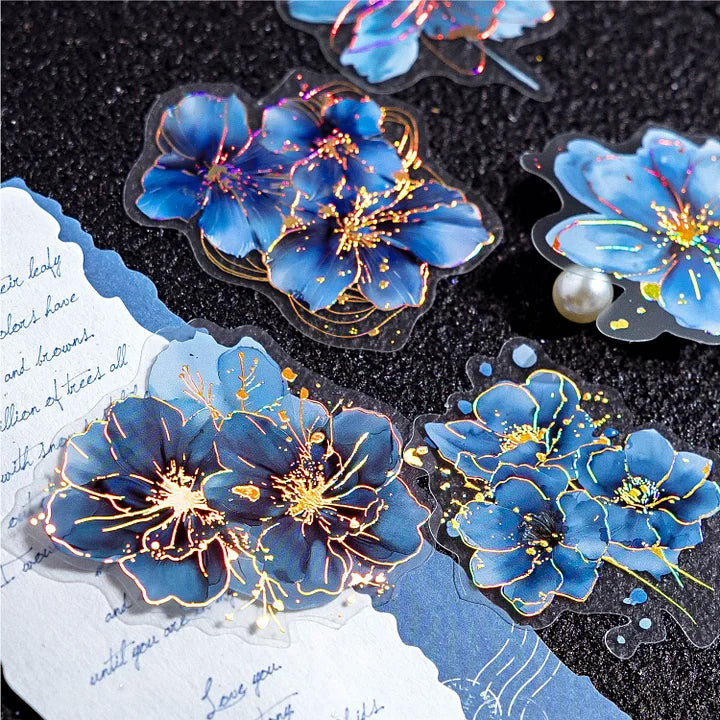 20 Pcs Flower Poetry Series Vintage Floral Landscaping Bronzing PET Sticker