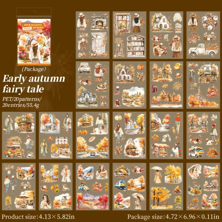 20 Sheets Four Seasons Journey Series Vintage Travel Character Landscaping PET Sticker Book