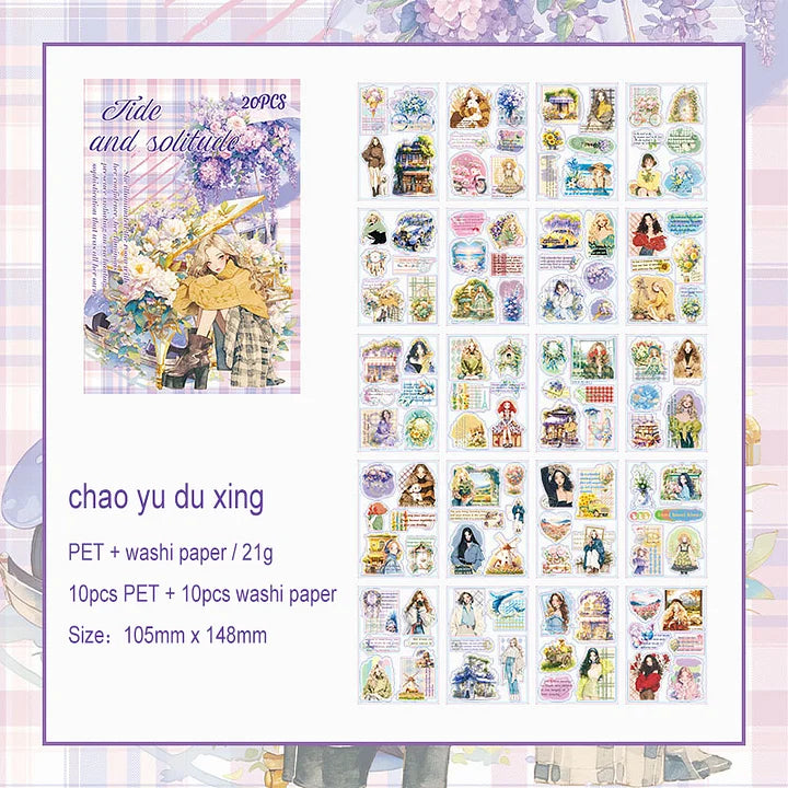 20 Sheets Orchids Covering The Ground Series Literary Flower Character PET Sticker Book