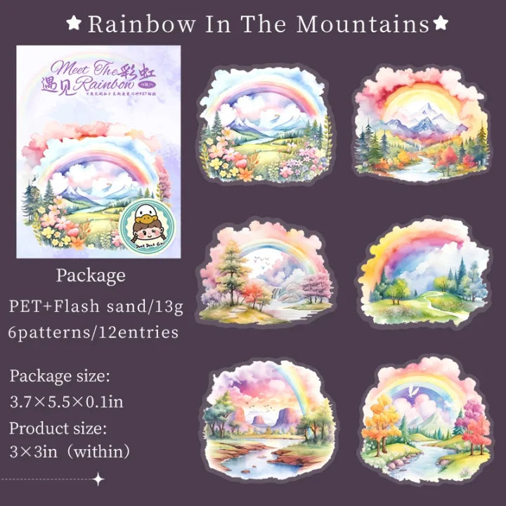 12 Pcs Meet The Rainbow Series Kawaii Flower Landscaping PET Sticker