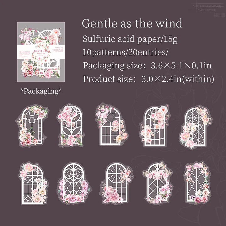 20pcs/pack When Romance Climbs on the Windowsill Series Window Frame Flower Stickers