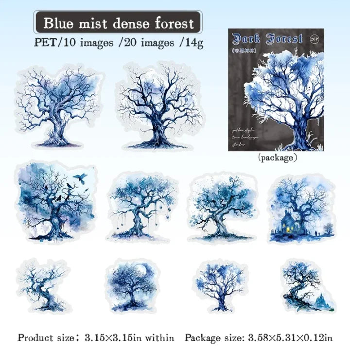 20 Pcs Dark Forest Series Vintage Gothic Tree Landscaping Pet Stickers