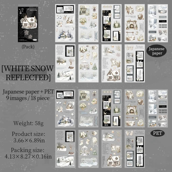 18 sheets Dual Material Winter Snow Collection Die-cut Sticker Book