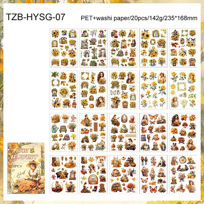 20 Sheets Memory Time series Vintage Plant Flower Character Landscape Sticker Book