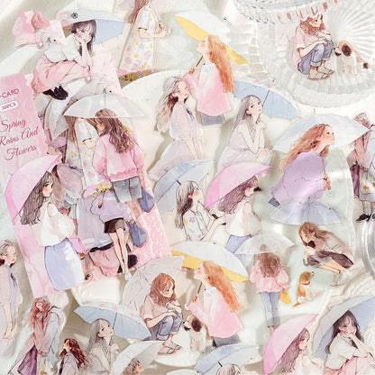 30 Pcs Rain Overture Series Vintage Umbrella Character stickers
